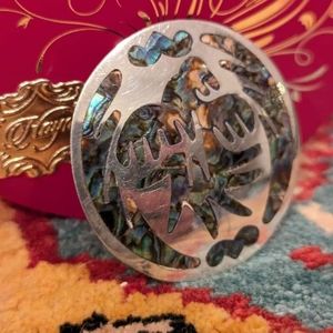 925 sterling silver mother of pearl pendant Pin Or Necklace Native 6.9 Gr BROCHE